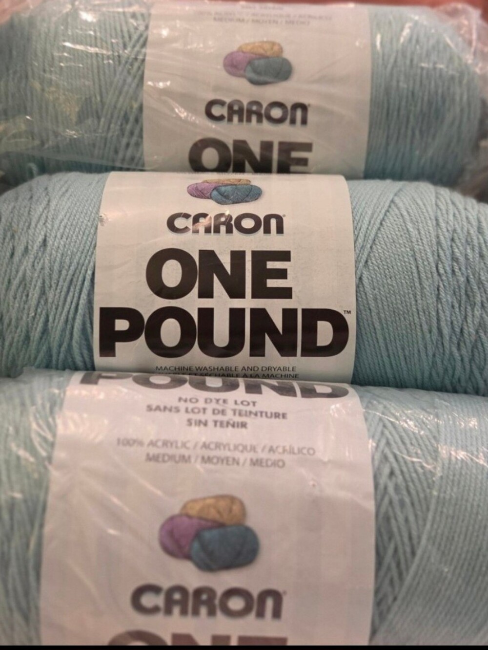 3 SKEINS CARON ONE POUNDEE YARN SOFT SAGE GREEN 16 OUNCES